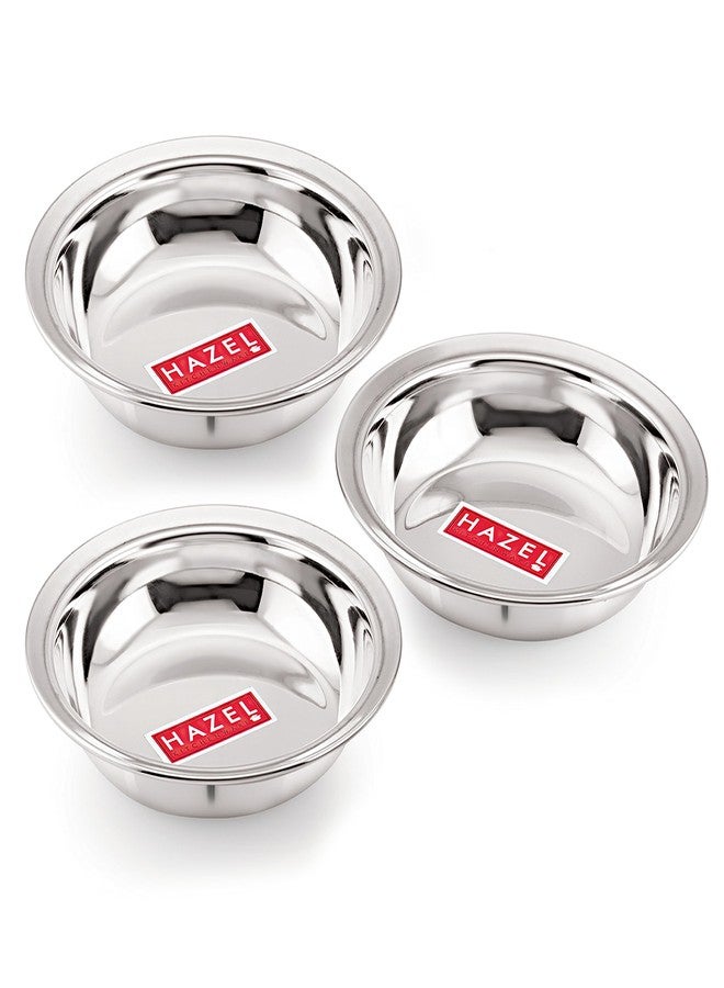 هايزل طقم أطباق/أوعية وجبات خفيفة من الفولاذ المقاوم للصدأ من هازل | أطباق صغيرة من الفولاذ للوجبات الخفيفة | أطباق إفطار، طقم من 3 قطع، 270 مل - Image 1